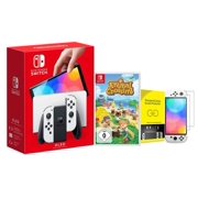 Newest Nintendo Switch (OLED Model) White Joy Con 64GB Console With Animal Crossing: New Horizons And Screen Protector Bundle
