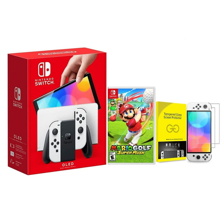 Mario Bundle Nintendo Joy 64GB Newest White With Console Golf: Con (OLED Rush And Protector Screen Model) Super Switch