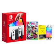 Newest Nintendo Switch (OLED Model) White Joy Con 64GB Console With Splatoon 2 And Screen Protector Bundle