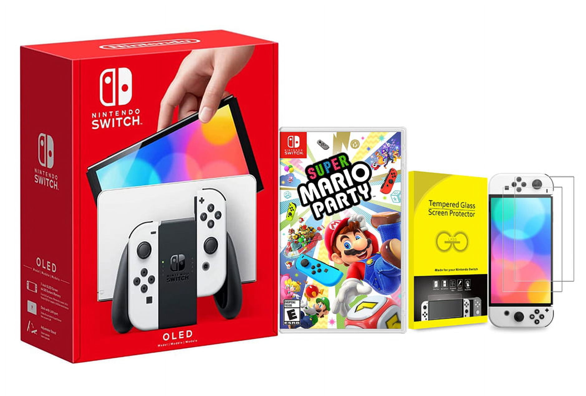 Newest Nintendo Switch (OLED Model) White Joy Con 64GB Console With Mario  Golf: Super Rush And Screen Protector Bundle