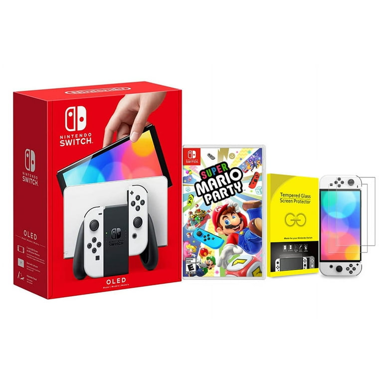 Newest Nintendo Switch (OLED Model) White Joy Con 64GB Console With Super  Mario Party And Screen Protector Bundle 