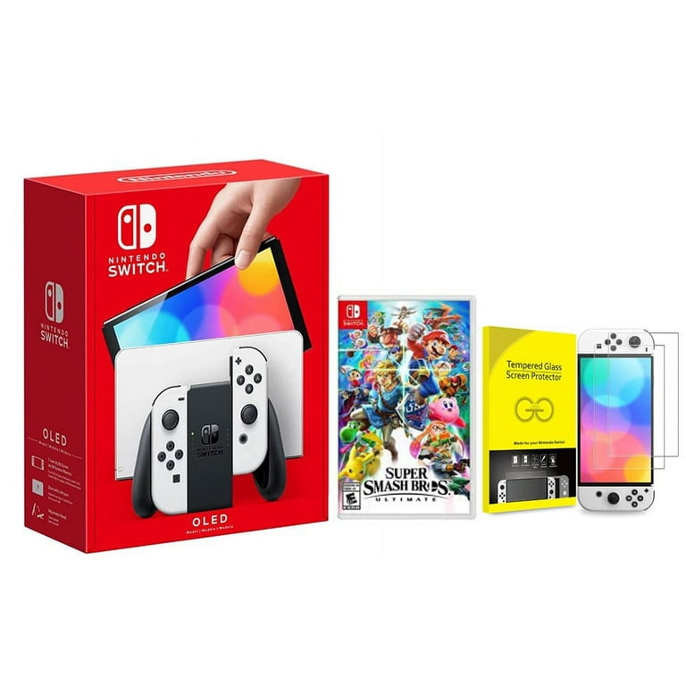 Newest Nintendo Switch (OLED Model) White Joy Con 64GB Console With Super  Smash Bros. Ultimate And Screen Protector Bundle 