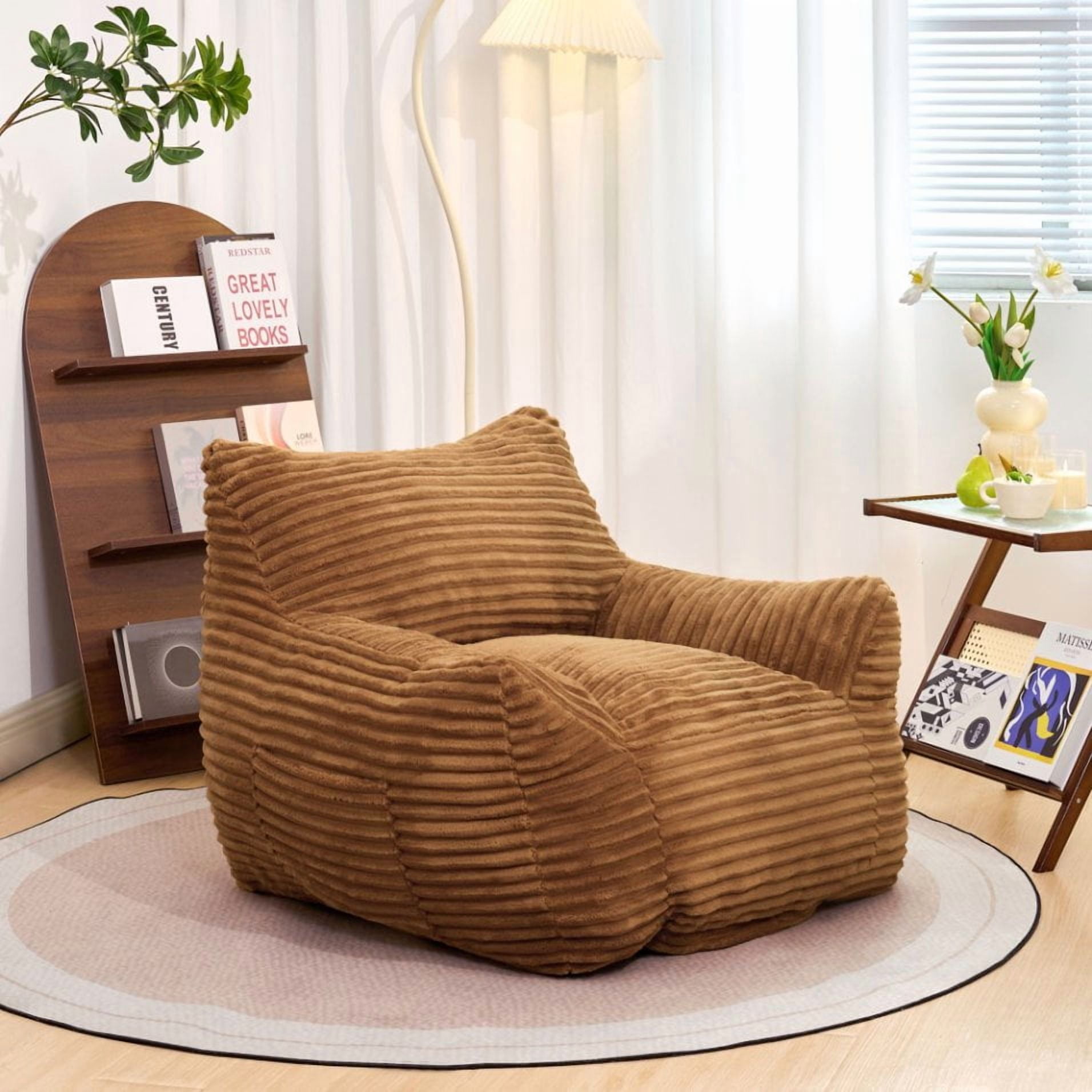 Newest Oversized Classic Corduroy Bean Bag Chair for Adults with Built-in Armrests, Spacious Lounge Seat for Living Room & Bedroom, Beige
