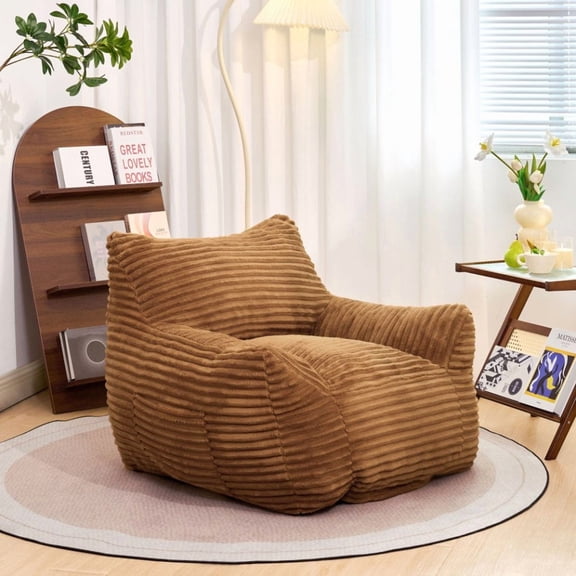 Newest Oversized Classic Corduroy Bean Bag Chair for Adults with Built-in Armrests, Spacious Lounge Seat for Living Room & Bedroom, Beige