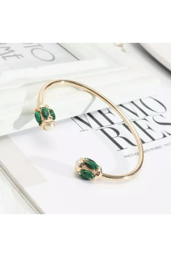Newest Pave Oval Malachite Natural Stone Bangle For Women Boutique Cuff Jewelry