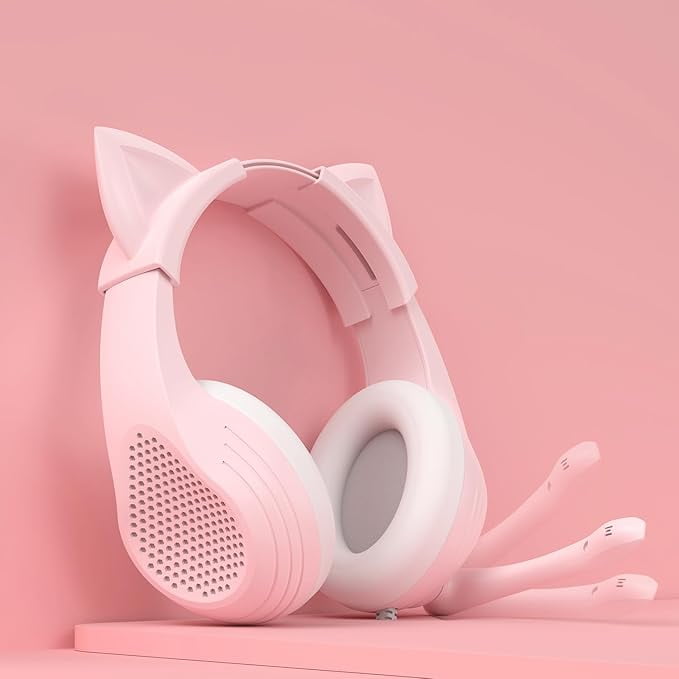 With Mic PHNIXGAM Pink Cat Ear Gaming Headset For PS4, PS5, Xbox