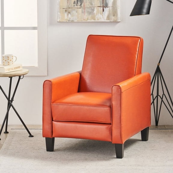 Newest Push-Back Recliner Chair, Modern Linen Upholstered Accent Chair with Piped Edges, Compact for Small Space,Orange