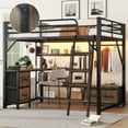 thumbnail image 1 of Newest Queen Loft Bed with Desk & Storage, Black Metal Loft Bed with Wardrobe, Drawers, LED Lights & Outlets for Teens, 1 of 16