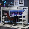 thumbnail image 1 of Newest Queen Loft Bed with L Shaped Desk & Wardrobe, White Metal Loft Bed with Stairs, USB Charger & LED Light for Teens Adults, 1 of 20