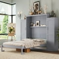 thumbnail image 1 of Newest Queen Size Murphy Bed, Wooden Queen Wall Bed with 2 Wardrobe and Storage Shelf, Multifunctional Foldable Platform Bedframe for Guest-Room, Bedroom, Gray, 1 of 8