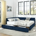 thumbnail image 1 of Newest Queen Size Upholstered Daybed with Tufted Backrest & Storage Drawers, Velvet Sofa Bed Frame for Bedroom & Living Room,Dark Blue, 1 of 13