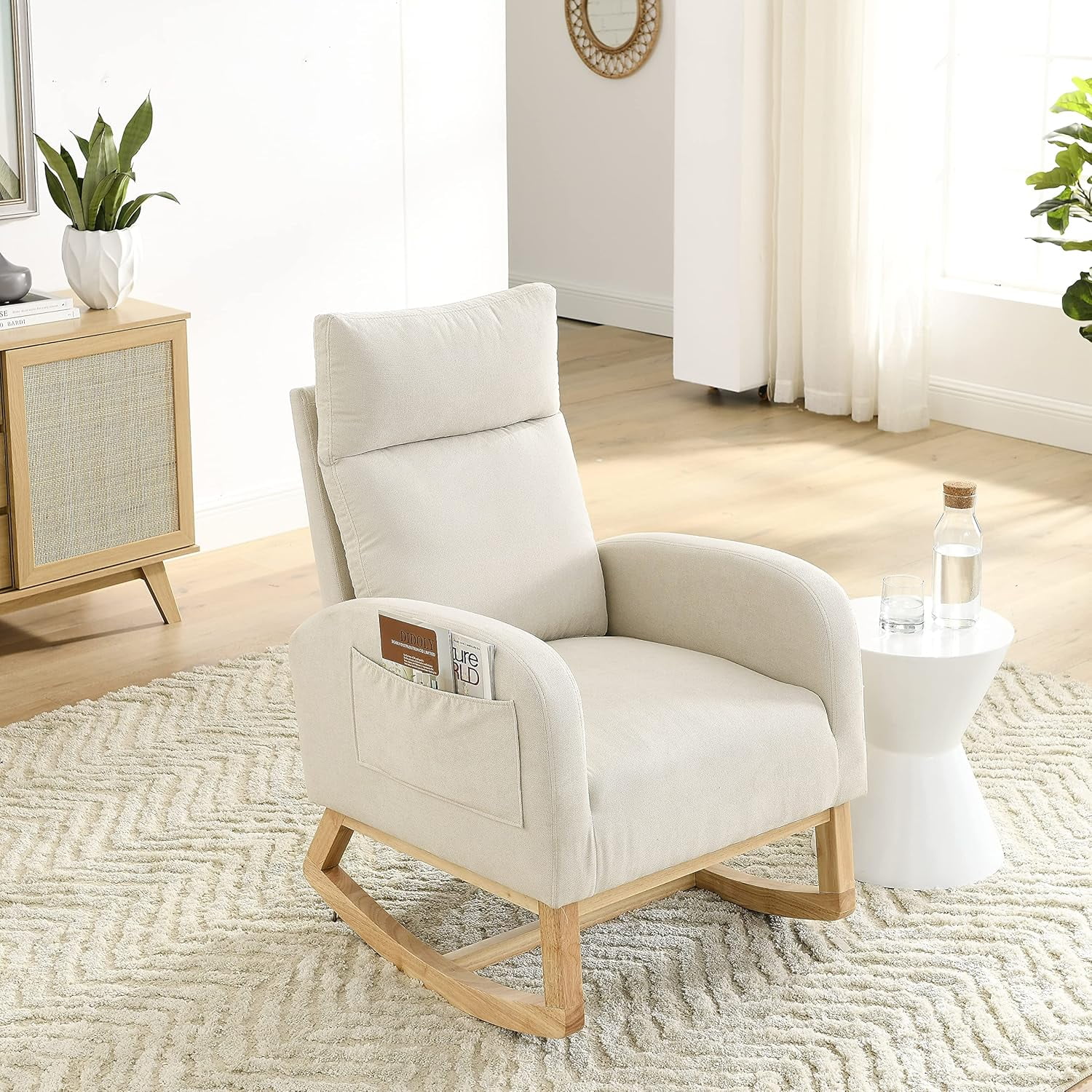 Newest Rocking Chair 27.6"W Modern Accent High Backrest Living Room Lounge Arm Rocking Chair, Two Side Pocket(W83453708)