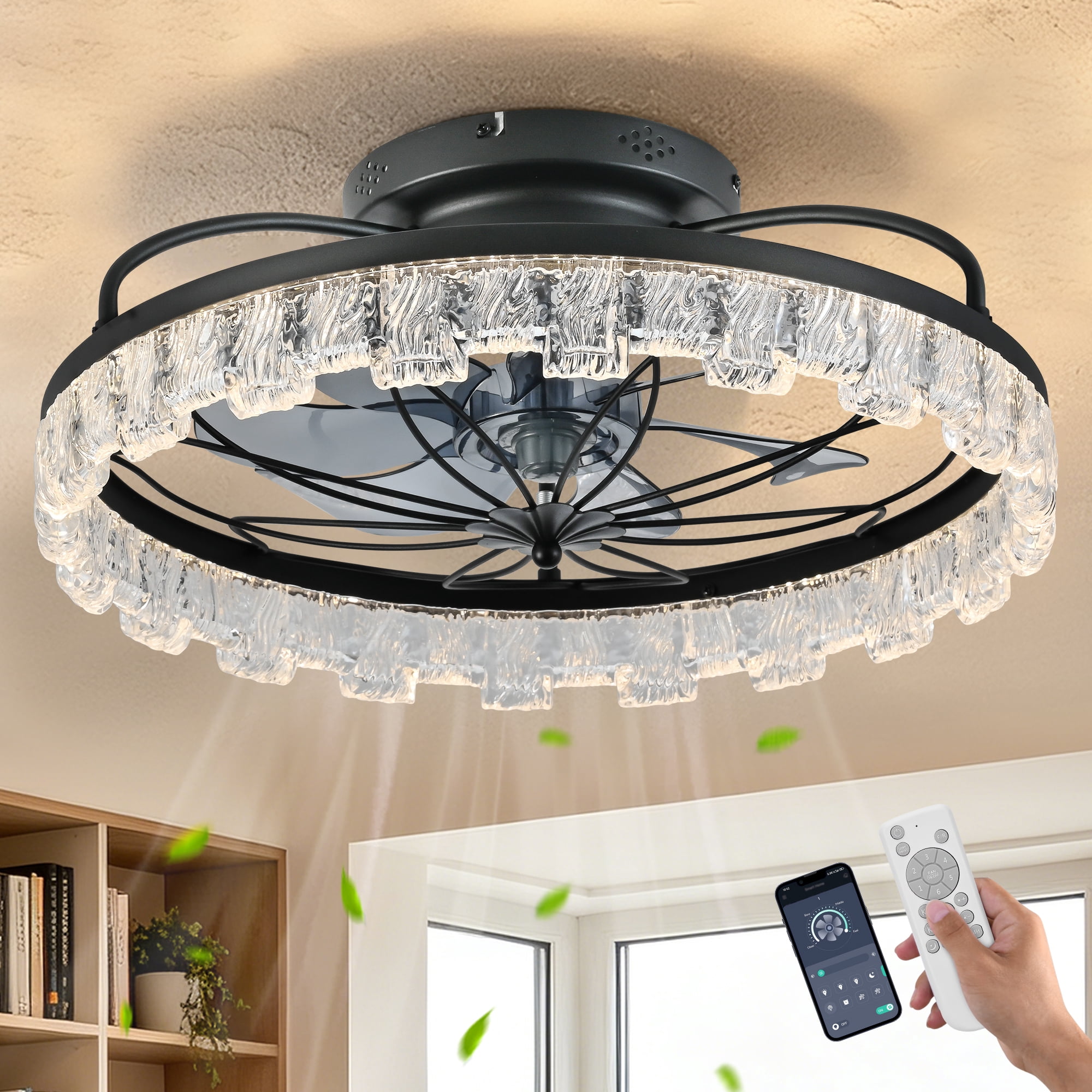 Newest Rustic Black Flower Caged Ceiling Fan, 36W LED Remote for ...
