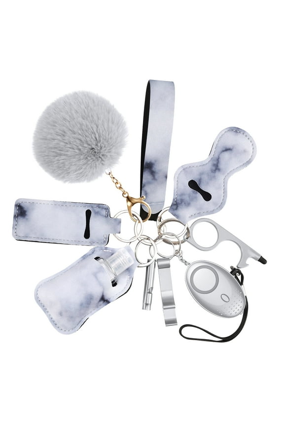 Safety Keychain Set for Women, Keychain for Kids 10 Pcs Safety Keychain Accessories Keychain Set for Girls Gift Gray