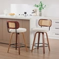 thumbnail image 1 of Newest Set of 2 26-Inch Counter Height Bar Stools - Walnut Black, Cane Rattan Back, Beige Linen Upholstered Seat, Swivel Design for Kitchen Island/Bar/Counter, 1 of 9