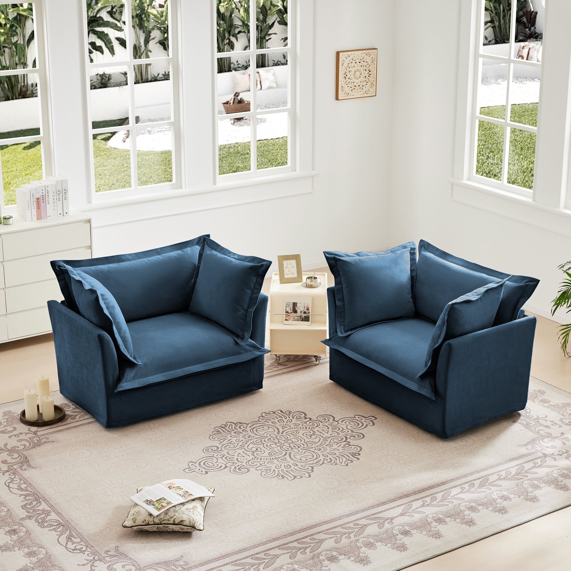 Newest Set of 2 Slipcovered Armchairs,Deep Seat Accent Chair Set for
