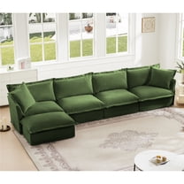 Newest Slipcovered L Shape Sectional Long Sofa Couch, 4 Seater Sofa,Suppleness Armrests, Chenille Deep Seat Sofa,2 Big Pillows, Comfy Couch for Living Room, Apartment, Chenille Fabric,Green