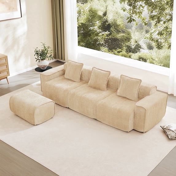 Newest Streamline Velvet Modular Sofa with French Piping & No Assembly for Living Room & Studio, Light Camel