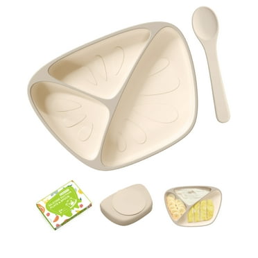 Newest Suction Plates for Baby & Toddler, 100% Food Grade Silicone Baby Plates with Spoon Set BPA Free, Feeding Divided Toddler Plate with Utensils for Led Weaning, Microwave & Dishwasher Safe