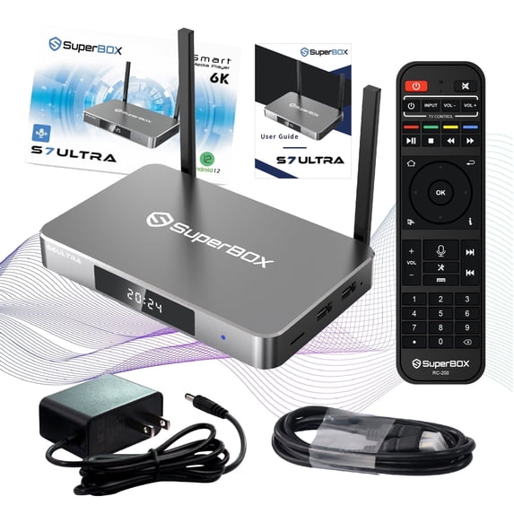 Newest SuperBox S7 Ultra 2026 Fully Loaded, 4G RAM+128G ROM Super Box S7ultra with Voice Remote& 7-day Time Shift, Premium 6K, Easy Setup Guide (Parental Control Time Included)