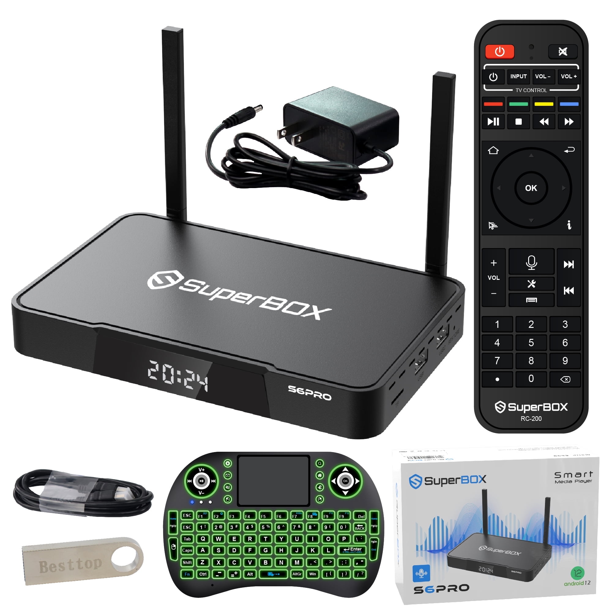 Newest Superbox S6 Pro 2025 Fully Loaded, Authorised Super Box S6pro with Voice Remote, 2G+32G, 6K HDMI, , 2T2R Dual Band WiFi, Android 6.0