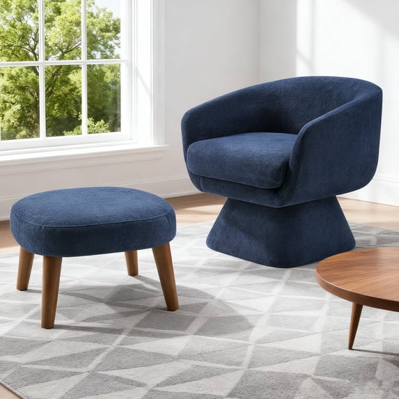 Newest Swivel Lounge Chair with Ottoman, 360° Rotating Modern Accent Chair Set, Compact for Small Space & Corner,Blue