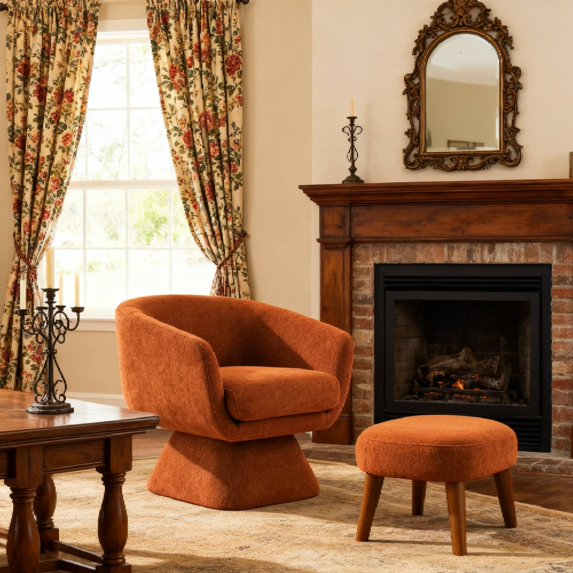 Newest Swivel Lounge Chair with Ottoman, 360° Rotating Modern Accent Chair Set, Compact for Small Space & Corner,Orange