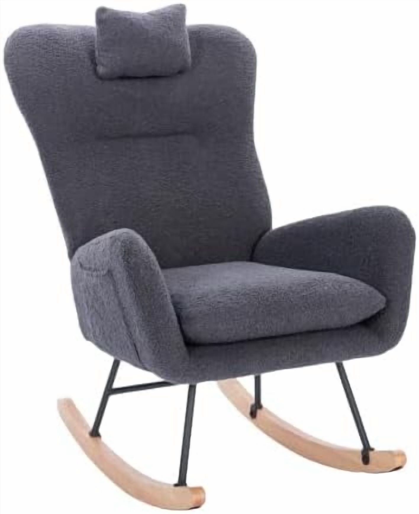 Newest Teddy Upholstered Nursery Rocking Chair for Living Room Bedroom(DARK GREY Teddy)