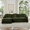 thumbnail image 1 of Newest Three Seater Modular L Shaped Sectional Couch,Flared Arms,Removable Ruffles Pleats Skirts,Spindle Legs, Comfy Chenille 3-Seat Deep Seat Sofa,Movable Ottoman,Green, 1 of 20