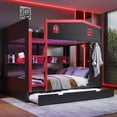 thumbnail image 1 of Newest Triple Sleeper for Large Families & Vacation Homes Space Maximizing Solid Wood Queen over Queen Bunk Bed with Trundle and Storage,Black & Red, 1 of 11