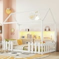 thumbnail image 1 of Newest Twin House Bed White,LED Light & Storage Bookshelf, Playhouse Design with Guardrails for Bedroom, 1 of 18