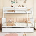 thumbnail image 1 of Newest Twin Over Full Rubber Wood Bunk Bed with Trundle, Convertible Ladder and Guardrail, Detachable, Convertible Bed, with Twin Size Trundle ,White, 1 of 11