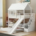 thumbnail image 1 of Newest Twin Over Twin House Bunk Bed Solid Pine Wood for Bedroom with Trundle, Slide and Storage Staircase, White, 1 of 13