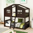 thumbnail image 1 of Newest Twin Over Twin House Bunk Bed With Ladder, Wood Bed-Espresso, 1 of 9