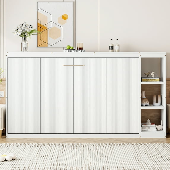 Newest Twin Size Murphy Bed with Bookshelf - Space-Saving Wall Bed, 3 Open Storage Racks, No Box Spring Needed, for Small Spaces, White