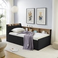 thumbnail image 1 of Newest Twin Size Upholstery Velvet Day Bed with Storage Headboard , Wireless Charging, Multi-functional Daybed with Two Storage Drawers & LED Lights, Black, 1 of 9