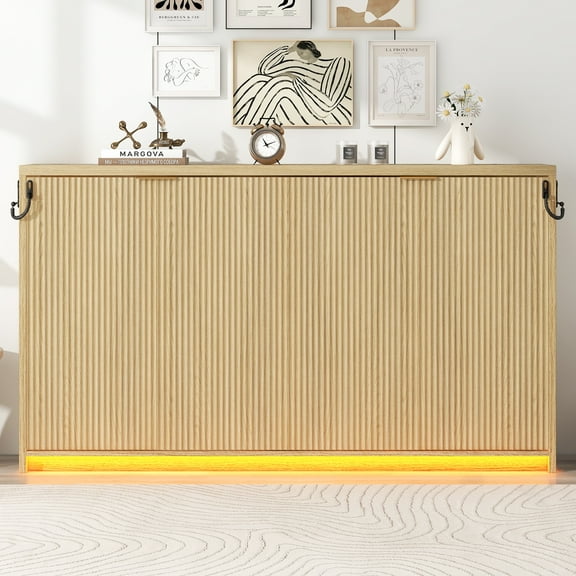 Newest Twin XL Size Murphy Bed with LED Light, can be Folded into a Cabinet, Natural