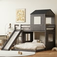 thumbnail image 1 of Newest Twin over Full Bunk Bed with Playhouse & Slide, Farmhouse Solid Wood Frame with Ladder and Guardrails, Antique Gray, 1 of 13