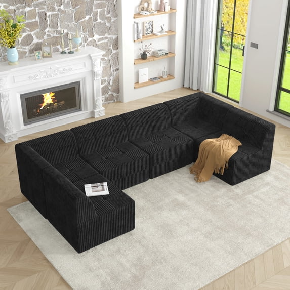 Newest U shape Modular Sectional Sofa, Compressed Sectional Sofa Modern Minimalist Style Corduroy Couch, Sleeper Sofa for Living Room, Bedroom, Comfy Compressed Sofa Couch
