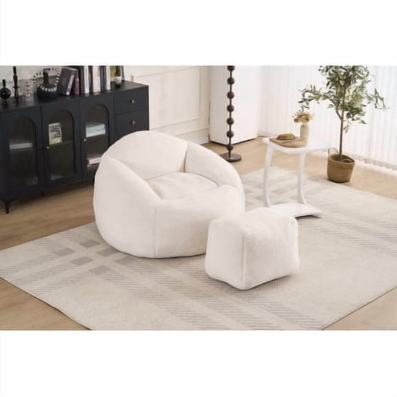 Newest Ultra Soft Chenille Bean Bag, White Round Lounge Chair for All-Season Porch & Teen Hangout
