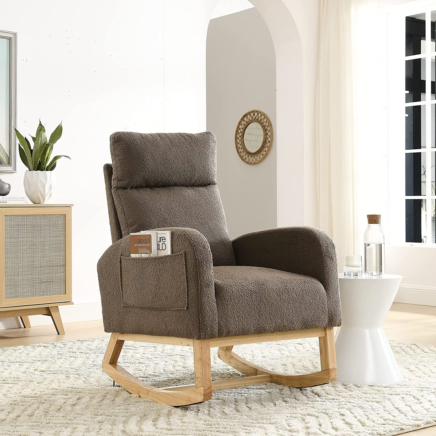 Newest Upholstered Lounge Chair 27.6"W Modern Accent High Backrest Living Room Lounge Arm Rocking Chair, Two Side Pocket(W83453338)