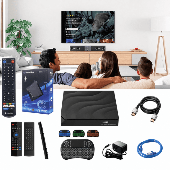 Newest Vseebox V5 Pro Android TV Box 2025 Fully,4G RAM+32G ROM TV Box with Voice Remote, 8K, Easy Setup Guide, Included Parental Control Time