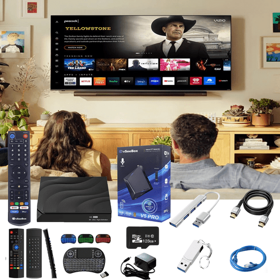 Newest Vseebox V5 Pro Android TV Box 2025 Fully,4G RAM+32G ROM TV Box with Voice Remote, 8K, Easy Setup Guide, Included Parental Control Time