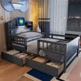 thumbnail image 1 of Newest Wood Twin Size Platform Bed with Built-in LED Light, Multi-functional Headboard, Guardrail , 2 Drawers, Gray, 1 of 9