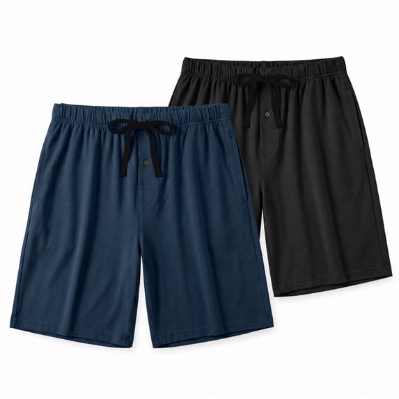 Neweven 2 Pack Cool Bamboo Shorts Men,Soft Breathable Pajama Pants Comfy Lounge Sleep Bottoms for Home Night Wear (Black & Blue,2XL)