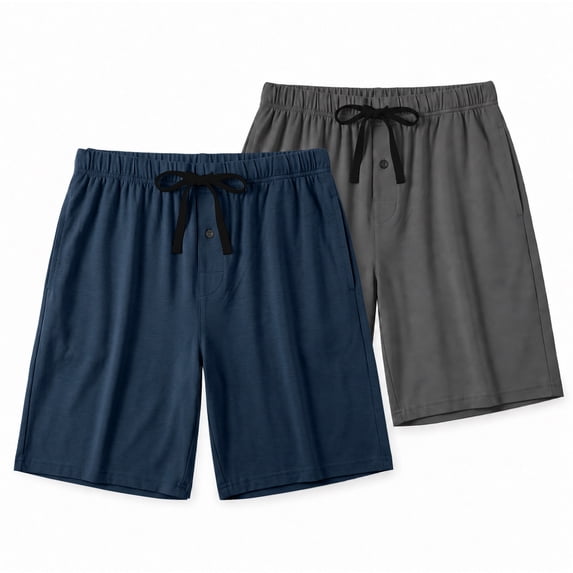 Neweven 2 Pack Cool Bamboo Shorts Men,Soft Breathable Pajama Pants Comfy Lounge Sleep Bottoms for Home Night Wear (Dark Gray & Navy,L)