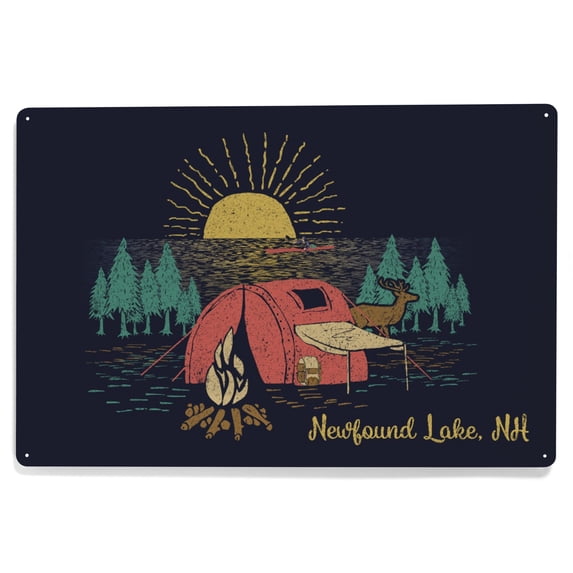 Newfound Lake, New Hampshire, Camping Scene, Kayaker and Lake (12x18 Aluminum Art, Indoor Outdoor Metal Sign Decor)