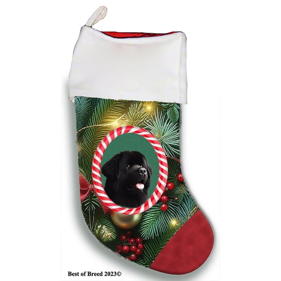 Newfoundland - Best of Breed Christmas Stocking 13.5" Red Gaming Cloth with Red Lining ,Plush White Cuff