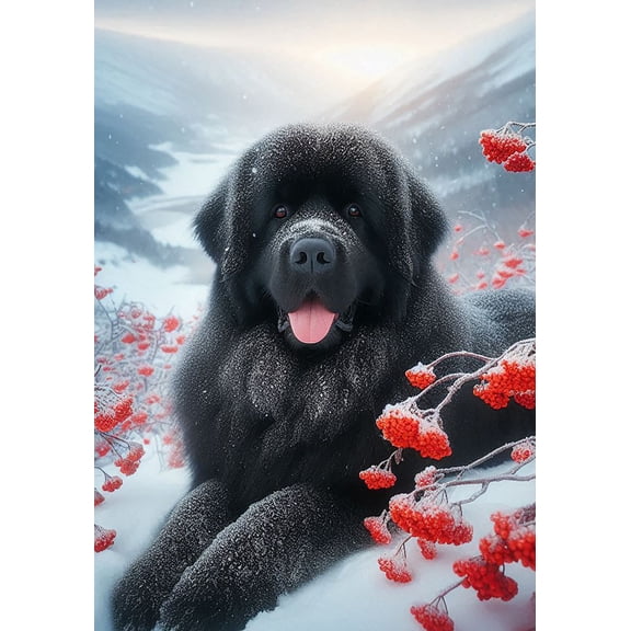 Newfoundland  - Best of Breed DCR Winter Berries Garden Flag 12" x 17"