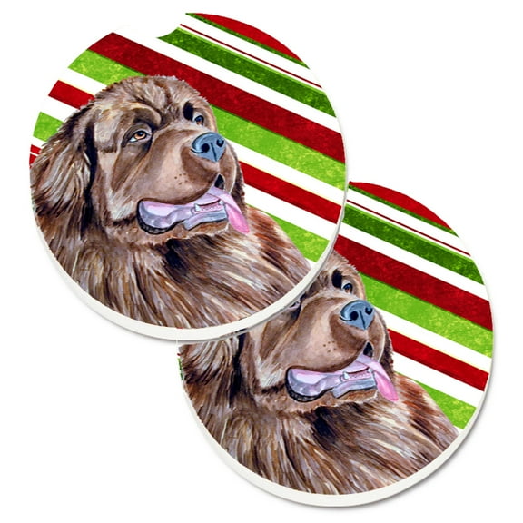 Newfoundland Candy Cane Holiday Christmas Set of 2 Cup Holder Car Coasters